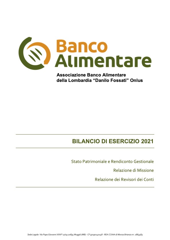 Copertina del Bilancio di esercizio 2021